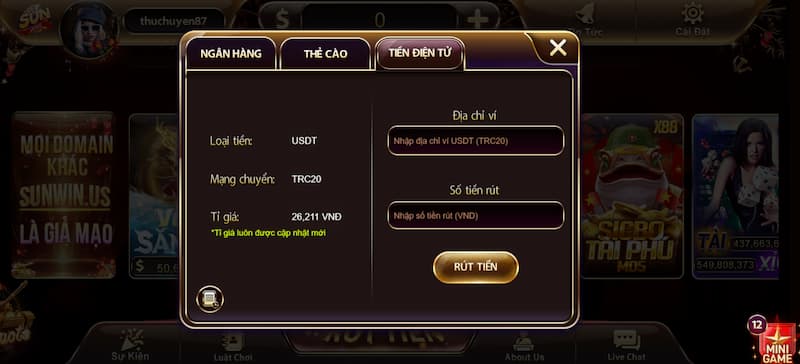 Rút tiền 3 Các bước rút tiền Sun Win qua ví điện tử