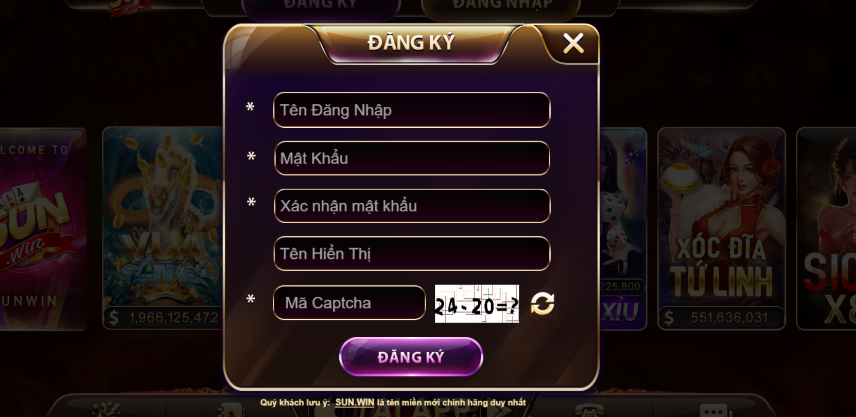 Đăng ký 2 đăng ký tài khoản Sunwin