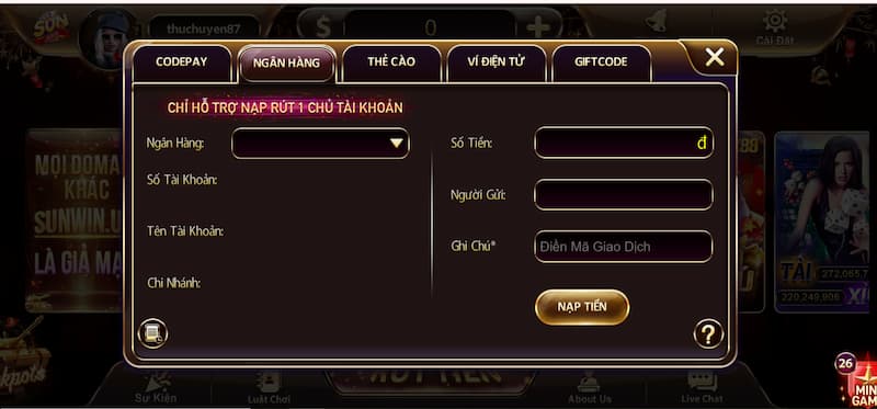 Nạp tiền 2 nạp tiền Sun Win qua ngân hàng