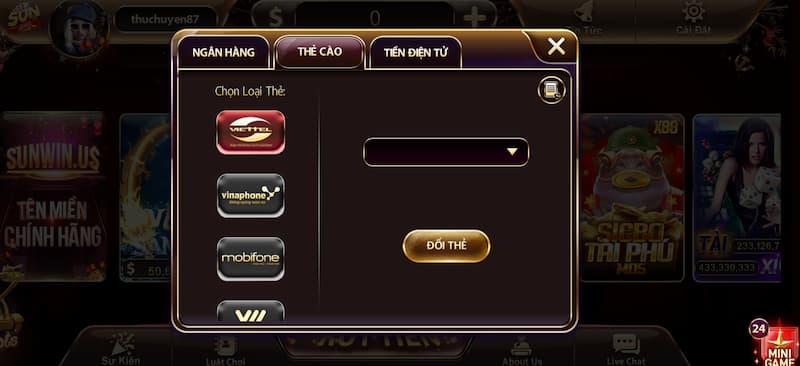 Rút tiền 2 Thao tác rút thưởng Sun Win qua thẻ cào